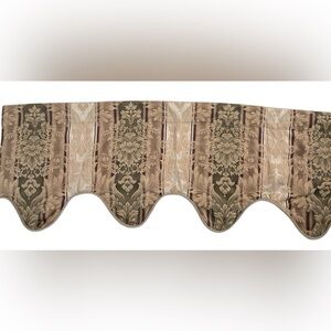 Set of 2 Damask Scalloped Valances Beige Gold Green Traditional Window Treatment